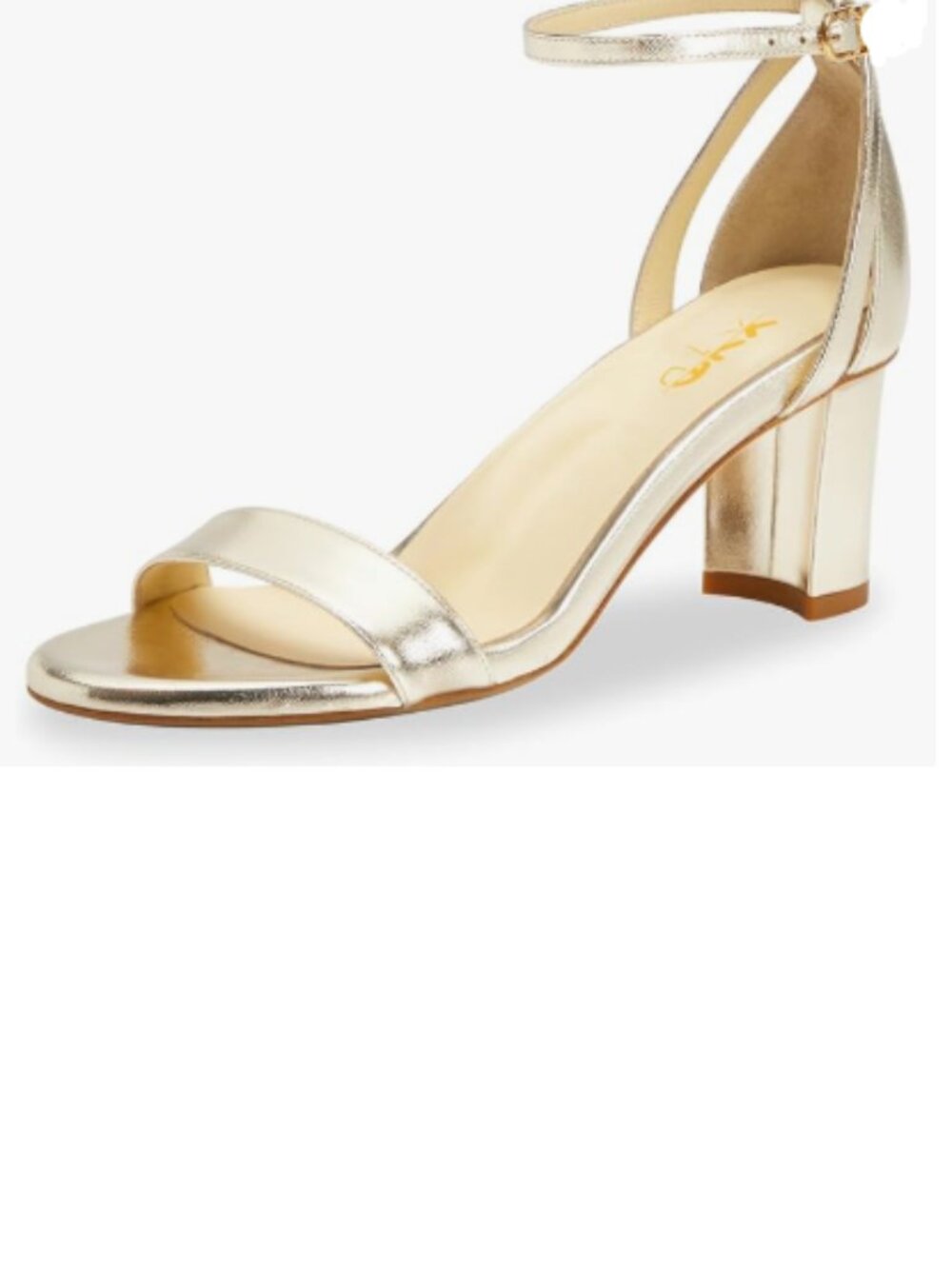 XYD Gold Ankle Strap Block Sandals Classic Open Toe Mid Heels Strappy Shoes